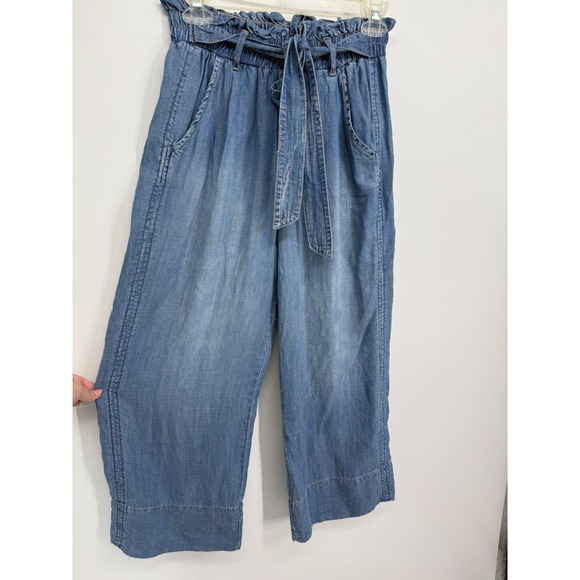 Knox Rose Pants - Knox Rose Paperbag Waist Pants Women XS Blue Denim Wide Leg Belted Lyocell
